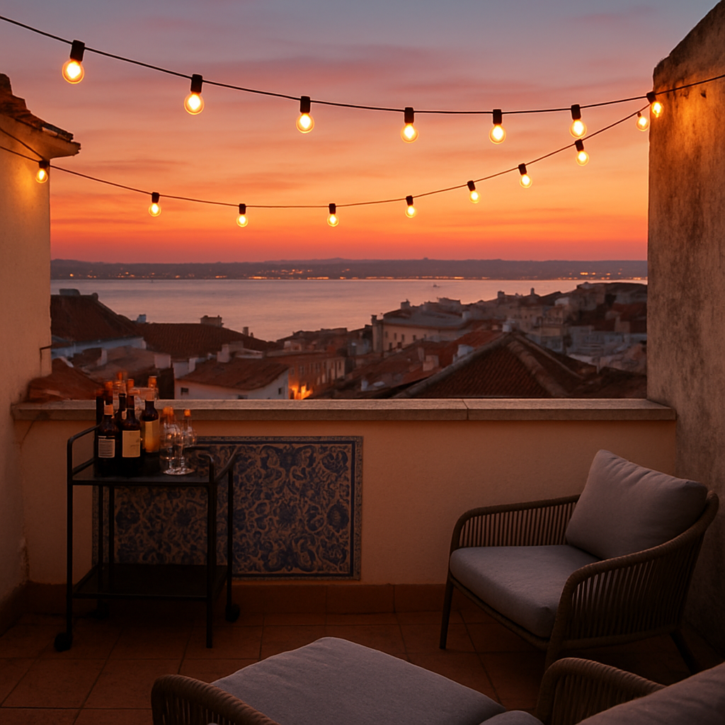 Rooftop honesty bar at Hotel Lume at dusk